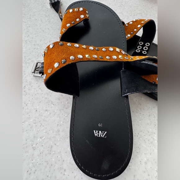 Zara Orange and Black Strappy Sandals with Studs - Picture 9 of 9